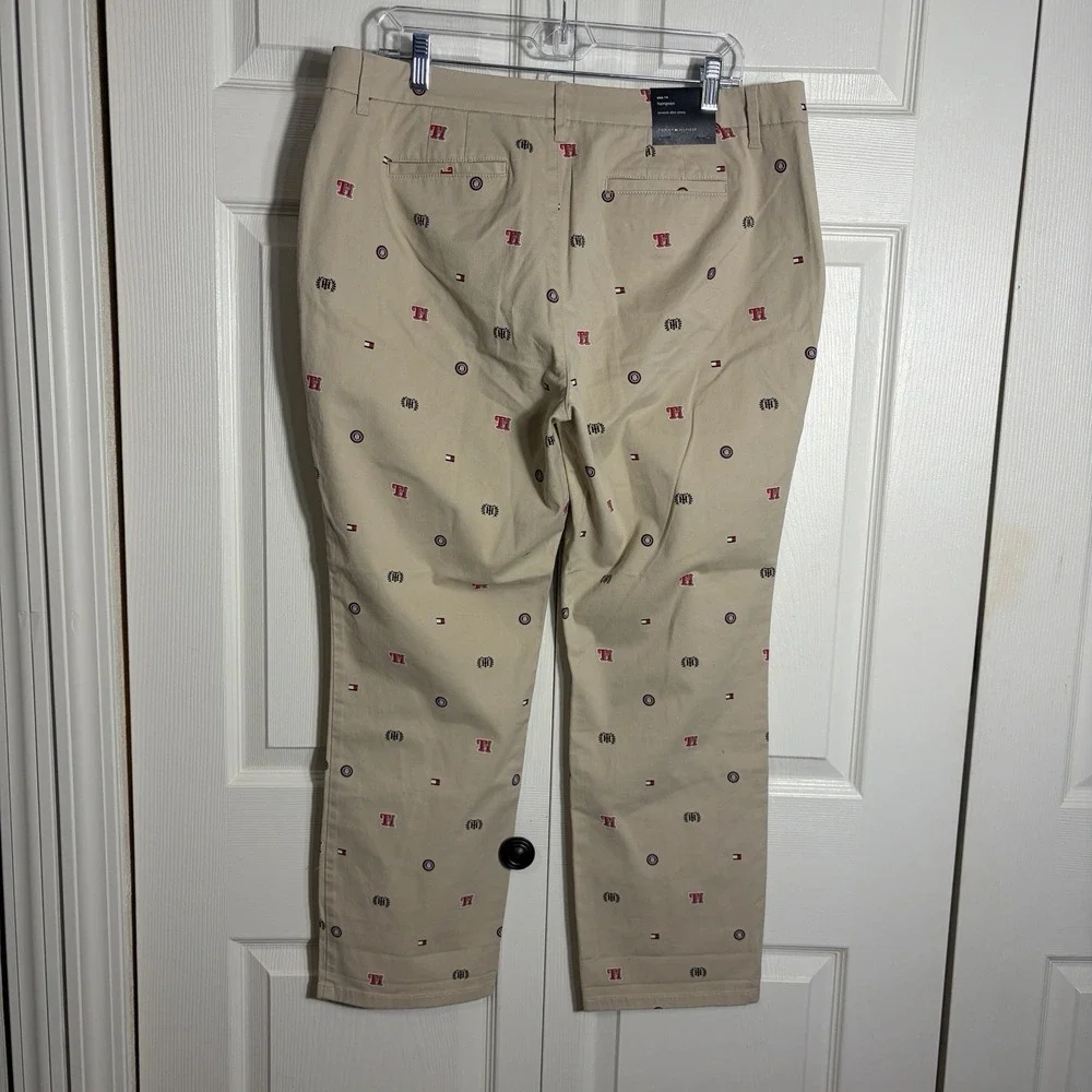 Tommy Hilfiger Hampton Slim Heritage Chino Pants Women 14 Beige Embroidered Logo